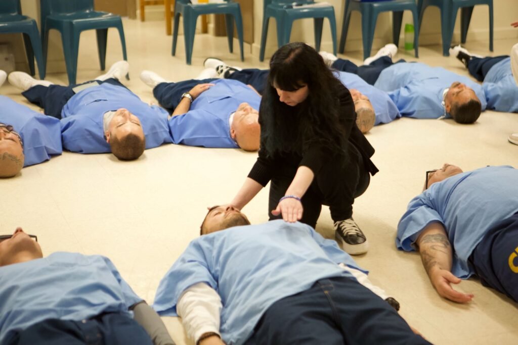 Caroline and lisa facilitating innerdance on L.A. Penitentiary Institute